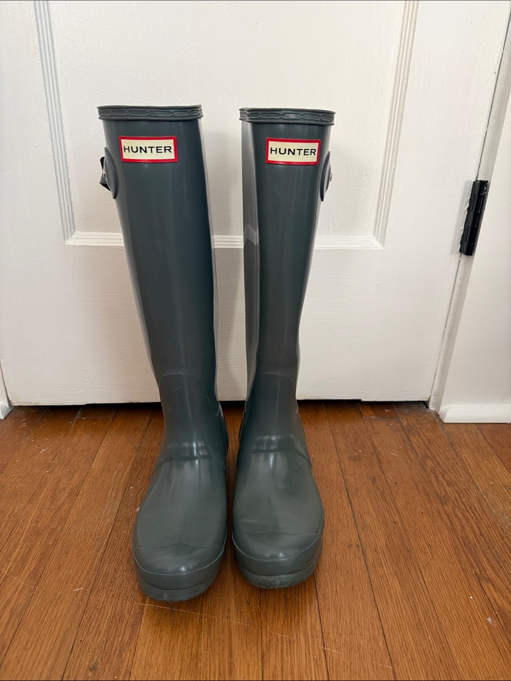 Hunter Glossy Tall Rain Boots in Charcoal Green